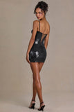 Sequin Lace Corset Mini Dress in Black