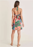 Halter Mini Dress Patchwork Bouquet