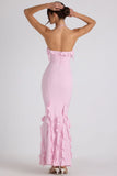 Ruffle Trim Halterneck Gown in Soft Pink