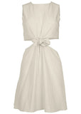 Linen Cutout Mini Dress Cream