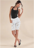 Grommet Detail Shorts White Denim