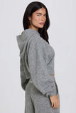 Soft Knit Zip Up Cropped Hoodie in Grey