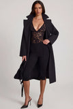 Sheer Lace Scalloped Plunge Neck Bodysuit in Black