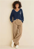 Anchor V Neck Sweater Navy White