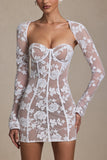 Lace Detail Corset Mini Dress in White