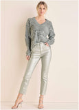 Sequin V Neck Sweater Light Heather Grey