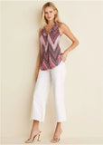 V Neck Sleeveless Top Burgundy Multi