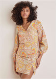Balloon Sleeve Mini Dress Medallion Golden Patchwork