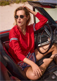 French Terry V Neck Top Red