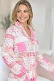 Cozy Crush Long Sleeve Pajama Top Patchwork Pop Pink