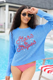 Off To Fireworks Blue Stars And Stripes Embroidered Sweater