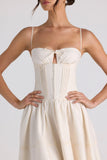 Lace Trim Pintucked Poplin Midaxi Dress in Ivory