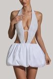 Embellished Cut Out Bubble Hem Mini Dress in White