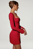 Sweetheart Neck Long Sleeve A Line Mini Dress in Red