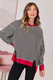 Kara Black And White Stripe Waffle Pullover