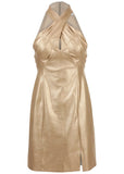 Faux Leather Mini Dress Gold Metallic