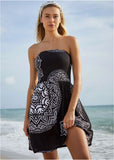 Convertible Cover Up Dress Ornate Medallion Black
