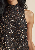 Mockneck Sequin Mini Dress Black Gold