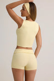 Modal Ribbed Mid Rise Foldover Shorts in Buttercream Yellow