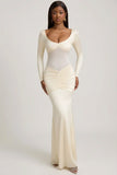Bow Detail Ruched Maxi Dress in Ivory