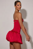 Cut Out Bubble Hem Corset Mini Dress in Red