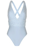 Embellished Plunge Swimsuit Light Blue