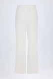 Pointelle Mid Rise Straight Leg Trousers in White