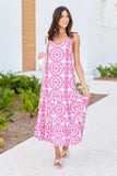 Colette Pink Lace Print Maxi Dress