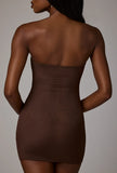Soft Sheer Mesh Bandeau Mini Slip Dress in Deep Cocoa