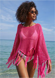 Fringe Crochet Cover Up Hot Pink
