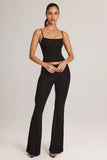 Modal Mid Rise Flared Trousers in Black