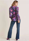 Balloon Sleeve Wrap Front Top Electric Bouquet