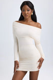 Modal Off Shoulder Ruched Mini Dress in Ivory