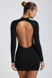 Modal Open Back Long Sleeve Mini Dress in Black