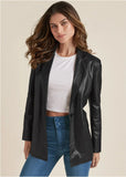 Faux Leather Blazer Jet Black