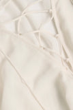 Lace Up Balloon Sleeve Mini Dress in Ivory