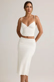 Modal Ruched Mid Rise Midaxi Skirt in White