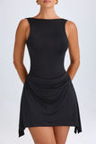 Draped Open Back Mini Dress in Black