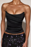 Satin Draped Lace Up Corset Top in Black Purple