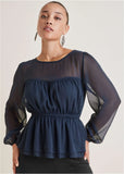 Sheer Beauty Blouse Navy