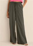 Linen Wide Leg Pants Olive
