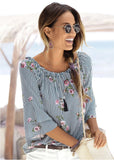 Floral 3 4 Sleeve Top Blue Multi