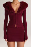 Knit Mid Rise Mini Skirt in Wine