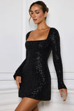 Embellished A Line Mini Dress in Black