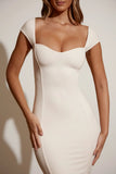 Modal Sweetheart Neck Cap Sleeve Maxi Dress in Ivory