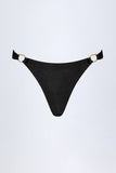 Hardware Detail Thong Bikini Bottoms in Black