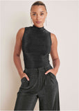 Glitter Knit Mock Neck Tank Jet Black Glitter Knit