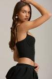 Cut Out Bow Detail Corset Top in Black