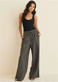 Linen Wide Leg Pants Olive