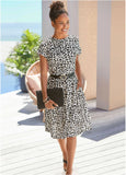 Short Sleeve Printed Dress Black White